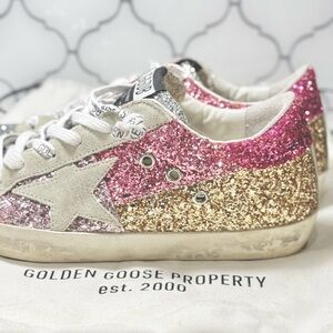 💖 Golden Goose Pink Gold and Silver Glitter Sneakers 💖